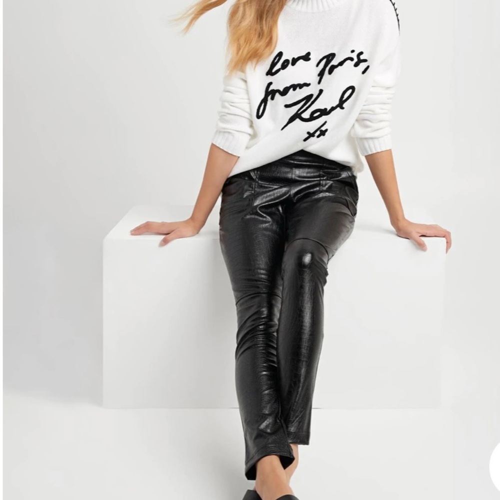 Karl Lagerfeld Paris Croc Vegan Leather Black Women’s Pants Size Large NWT - Picture 3 of 16